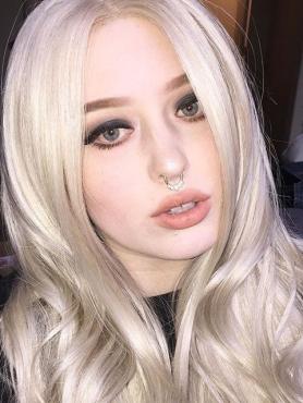 Gray waist length Wavy Synthetic Lace Wig-SNY067