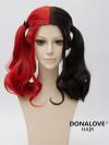 Half red half black Shoulder length Wavy Synthetic Wefted Cap Wig WW004