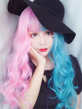 New Lolita Half Pink Half Blue Synthetic Wefted Cap Wig LG019
