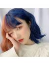 New Half Blue and Half Orange Bob Wavy Synthetic Wefted Cap Wig LG031