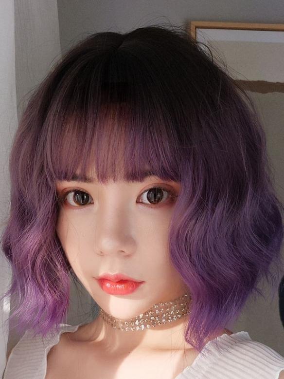 2019 New Purple Ombre Wavy Synthetic Wefted Cap Wig LG004