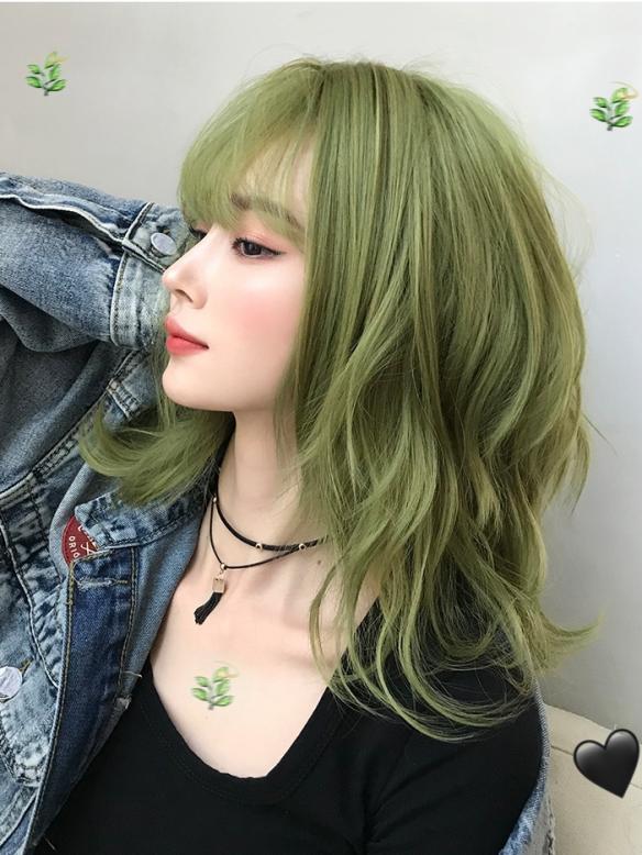 2019 New Matcha Green Synthetic Wefted Cap Wig with Bangs LG042
