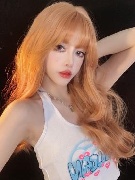 Orange Long Wavy Synthetic Wefted Cap Wig LG739