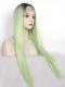 Black Ombre Green Long Straight Synthetic Lace Wig-SNY042