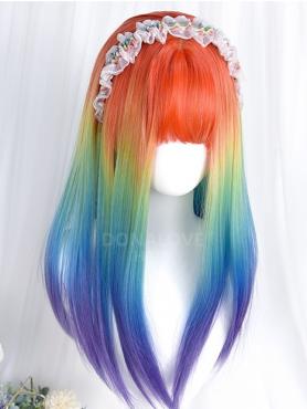 Rainbow Long Straight Synthetic Wefted Cap Wig LG612
