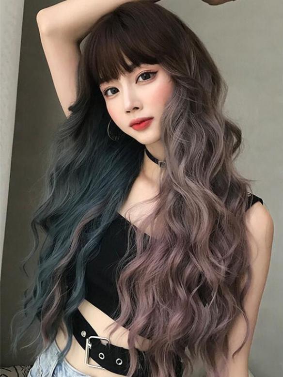 GRADUAL MINT CHERRY LONG WAVY SYNTHETIC WEFTED CAP WIG LG086