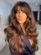 BROWN WAVY WITH BANGS LACE FRONT HUMAN HAIR WIG HH122
