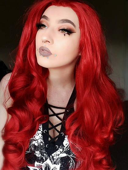 Red Waist-length Wavy Synthetic Lace Wig-SNY020 - SYNTHETIC WIGS ...