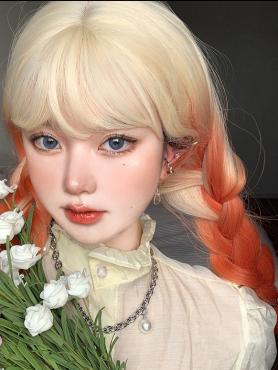 WHITE BLONDE GRADIENT ORANGE LONG STRAIGHT SYNTHETIC WEFTED CAP WIG LG476