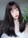 2019 New Black Synthetic Wefted Cap Wig With Full Bangs LG009