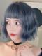 2019 New Fog Blue Bob Wavy Synthetic Wefted Cap Wig LG001
