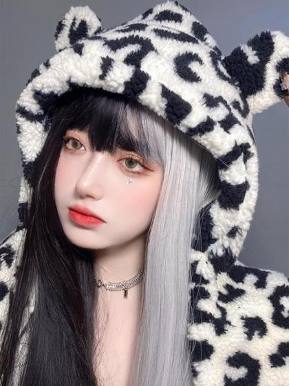 HALF BLACK AND HALF GREY LONG STRAIGHT SYNTHETIC WEFTED CAP WIG LG210 ...