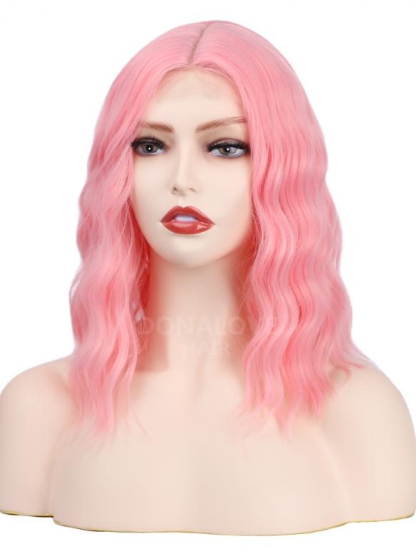 PINK SHOULDER LENGTH WAVY MIDDLE PART LACE WIG MPL006
