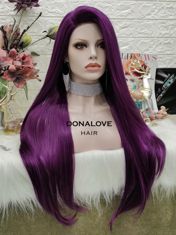 PURPLE LONG STRAIGHT SYNTHETIC LACE FRONT WIG SNY315 ...