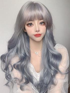 GRADIENT BLUE LONG WAVY SYNTHETIC WEFTED CAP WIG LG774