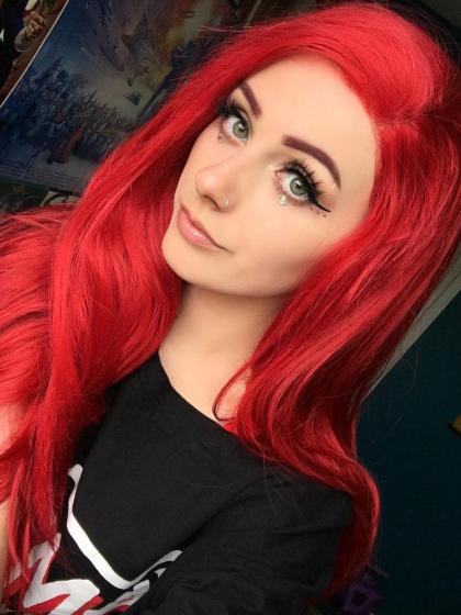 Hot Red Waist-length Straight Synthetic Lace Wig-SNY057 