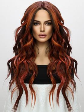 Ginger Red Long Wavy Lace Front Synthetic Wig SNY390