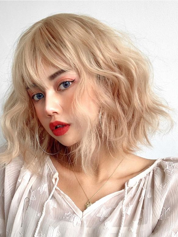 BLONDE FLUFFY CURLY SYNTHETIC WEFTED CAP WIG LG073