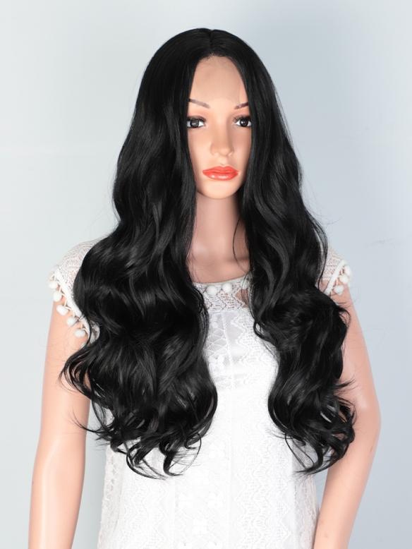 BLACK LONG WAVY MIDDLE PART LACE WIG MPL014