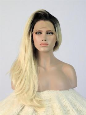 Dark Brown ombre Blonde Straight Waist-length Lace Front Synthetic Wig-DQ020