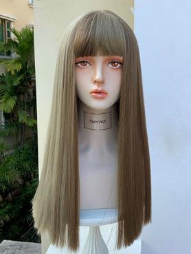 Matcha Brown Straight Wefted Synthetic Wig With Bangs LG938