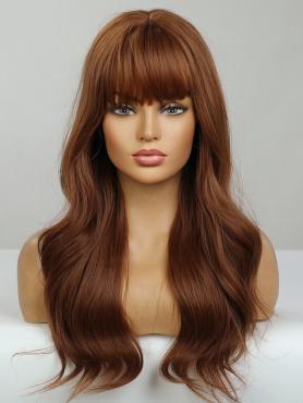 Cappuccino Brown Wavy Synthetic Wig With Bangs LG959
