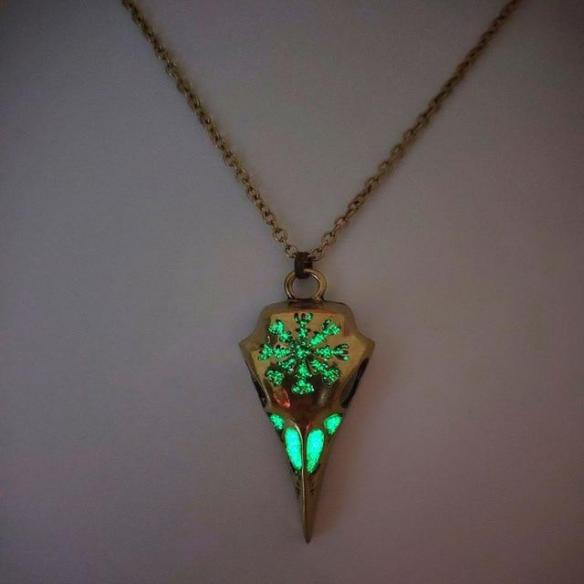 Glow in the Dark Crow Head Incantation Necklace A020