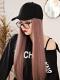 BLACK BASEBALL CAP WITH PEACHY PINK SYNTHETIC HAIR, WIG HAT WB012