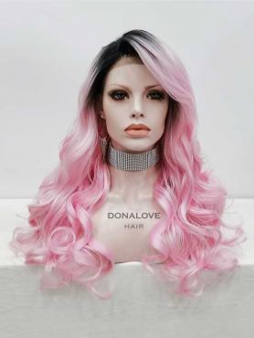 BLACK TO PINK WAVY SYNTHETIC LACE FRONT WIG SNY323
