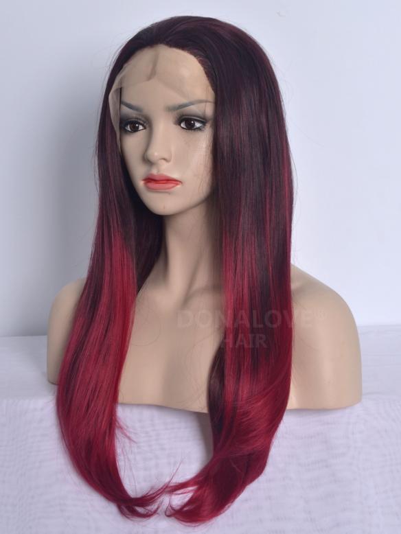 RED OMBRE WAIST-LENGTH STRAIGHT SYNTHETIC LACE WIG