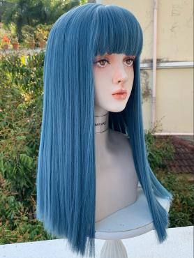 Blue STRAIGHT WEFTED SYNTHETIC WIG WITH BANGS LG937