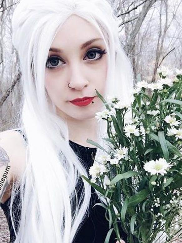 White Waist-length Straight Synthetic Lace Wig-SNY014