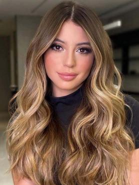 Brown Ombre Long Wavy Human Hair Wig HH203