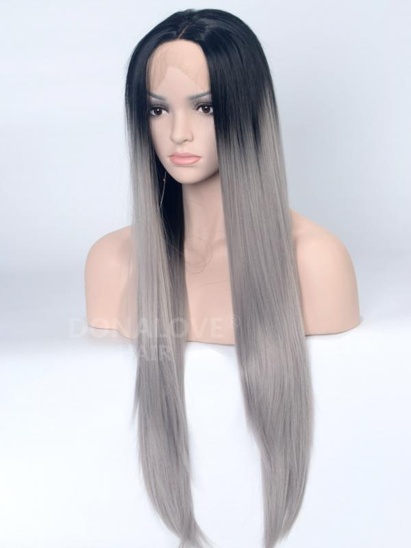 Black to Gray Straight Synthetic Lace Front Wig-SNY079 - Home ...