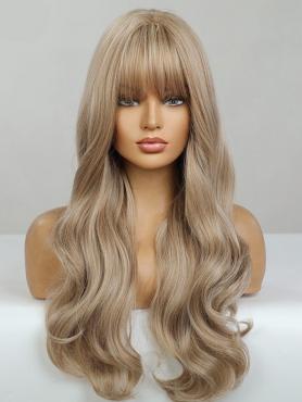 Blonde Long Wavy Wefted Synthetic Wig with Bangs LG965