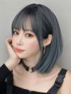 GRAY BLUE SHORT BOB SYNTHETIC WEFTED CAP WIG LG769