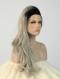 Black to Grey Ombre Wavy Waist-length Lace Front Synthetic Wig-DQ011