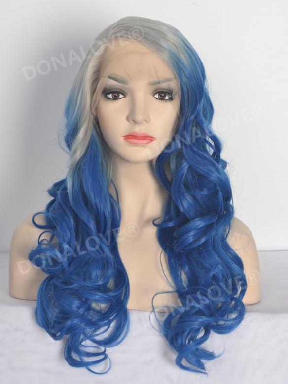 Gray Ombre Blue Wavy Lace Front Snythetic wig SNY100