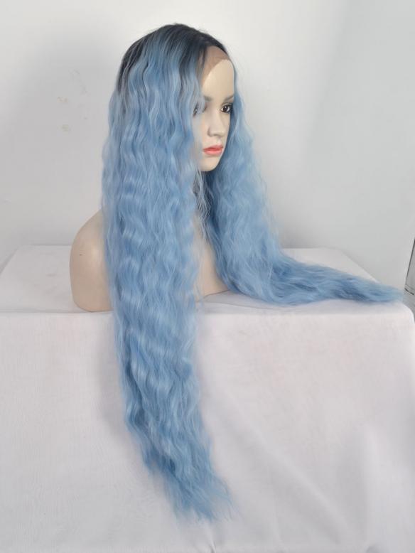 Black to Light Blue Wavy Lace Front Synthetic Wig SNY114
