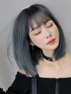GRAY BLUE SHORT BOB SYNTHETIC WEFTED CAP WIG LG769