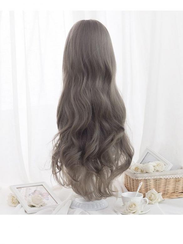 New Aoki Ama Gray Long Wavy Synthetic Wefted Cap Wig LG026