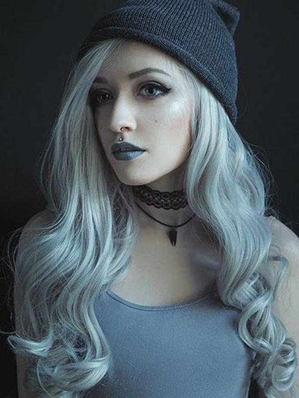 Gray Waist-length Wavy Synthetic Lace Wig-SNY073
