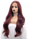 DARK RED LONG WAVY SYNTHETIC LACE FRONT WIG SNY269