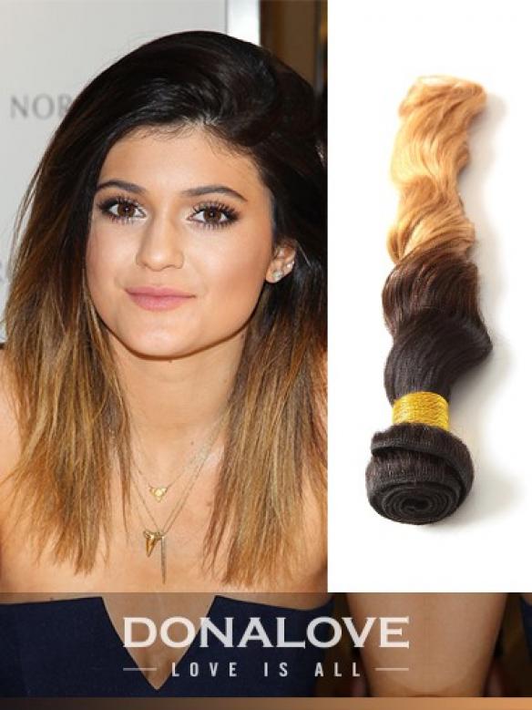 Two colors ombre indian remy clip in hair extensions OD012