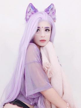 Purple Mix White Long Straight Synthetic Lace Front wig SNY081