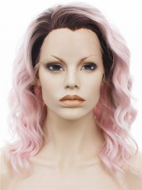 Black to Pink Shoulder Length Wavy Bob Lace Front Synthetic Wig SNY132