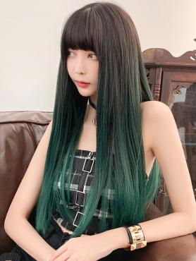NEW BROWN TO GREEN STRAIGHT SYNTHETIC WEFTED CAP WIG LG050