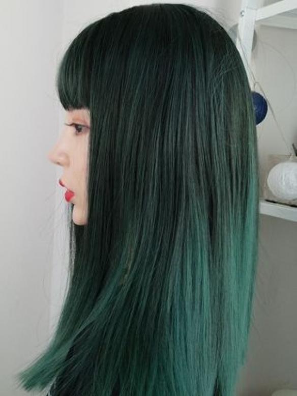 2019 New Forest Green Straight Synthetic Wefted Cap Wig with Bangs LG005