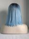 Brown to Light Blue Straight Shoulder Length Synthetic Lace Front Wig SNY124