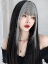 GORGEOUS WHITE BLACK LONG STRAIGHT SYNTHETIC WEFTED CAP WIG LG815